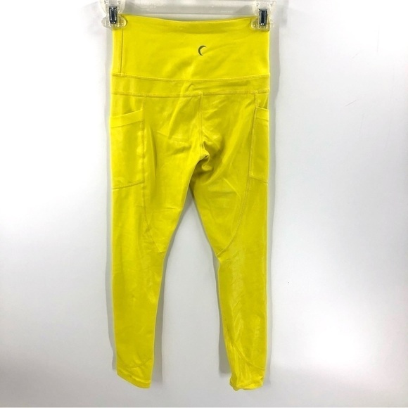 Zyia Metallic Neon Yellow Leggings Light N Tight With Pockets Size 0 - Picture 5 of 11